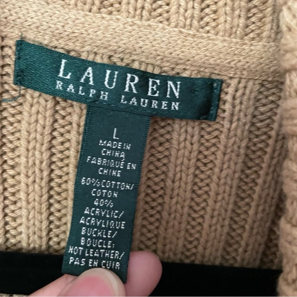 Lauren Ralph Lauren Cable Knit Sweater Vest Sleeveless Tan Women's Sz L  B9 - Picture 5 of 11